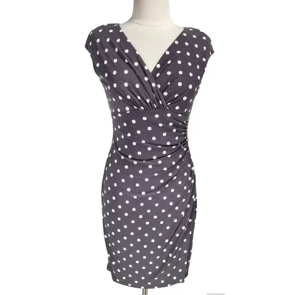 Lauren Ralph Lauren | Dresses | Lauren Ralph Lauren Women Faux Wrap Knee  Length Dress Size 8 Gray Polka Dot 264p | Poshmark